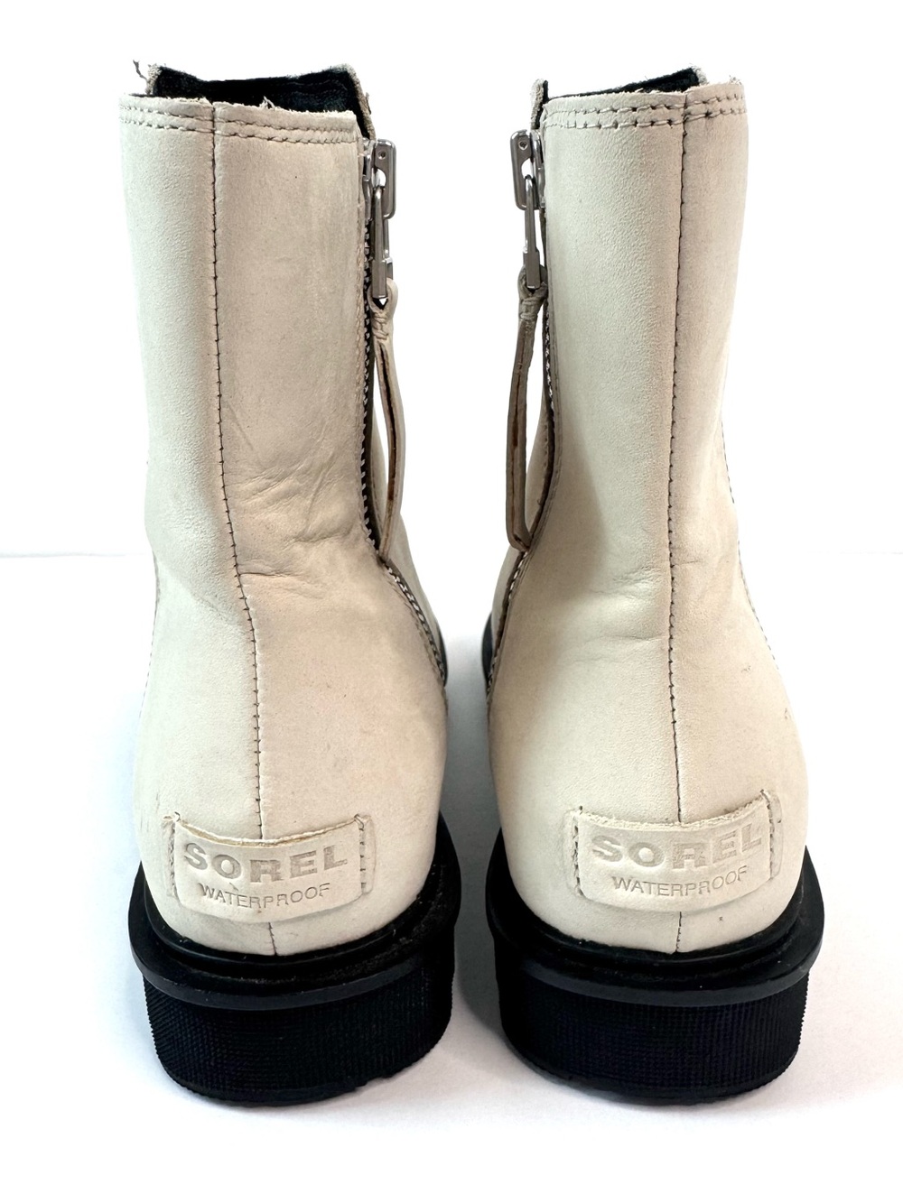 Sorel Phoenix Zip Waterproof Leather Lug Sole Ankle Boots Ivory Size 8 - Picture 6 of 11